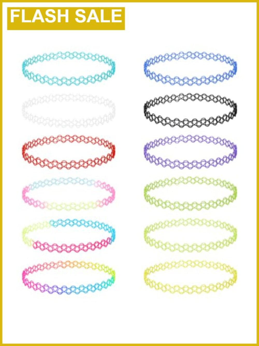 12 Pc Tattoo Choker Necklace Set 90s Y2K Retro Plastic Stretch Chokers